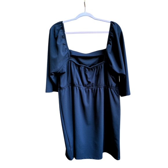 LEITH WOMENS BLACK 3/4 SLEEVE SQUARE NECK MINI DRESS SIZE 2X LBD CLASSIC - Picture 2 of 4